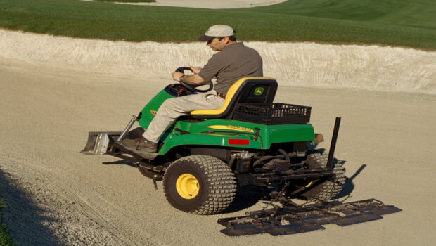 The 1200H bunker rake featuring the new hydrostatic transmission, available from Dublin Grass Machinery.