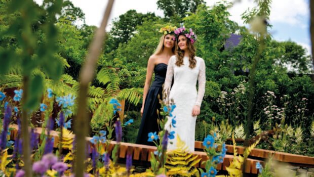 Tara McGonigle and Olivia Flanagan at the Ria Organics Nature's Resurgence Garden at Bord Bia's Bloom 2017. Photo Chris Bellew / Fennell Photography.