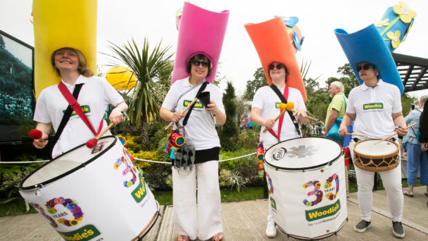 Woodies Mad Hatter Band entertaining the crowds at Bord Bia's Bloom 2018. Photo Fennell Photography.