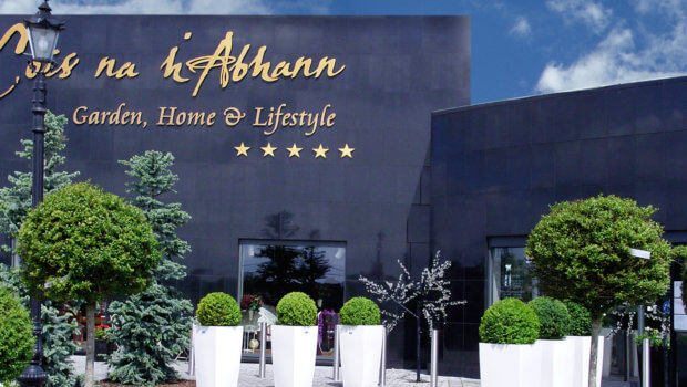 An eye-catching building, the large store entrance at Cois na hAbhann is clad in black granite and the lively design style continues inside. Photo: Cois na hAbhann.