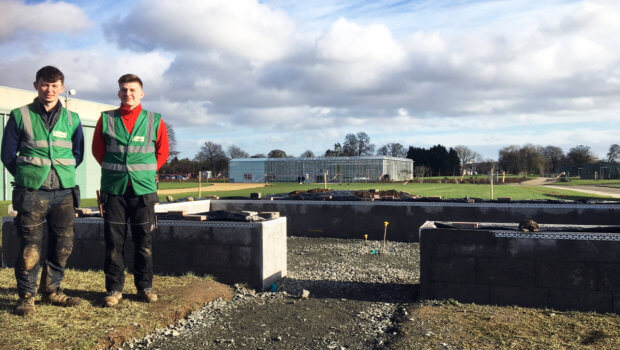 Zack Meehan and Bartek Wojcik pictured at the student garden building project which is under construction at the Teagasc campus in Ashtown, Dublin 15.