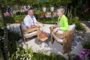 Brendan Courtney and Aine Lawlor on the Celebrity Dream Garden, designed by Declan McKenna, inspired by Brendan Courtney